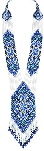 WORLD WIDE GEMS Collier Gerdan ukrainien géométrique en mosaïque de perles de rocaille, bijou traditionnel multicolore fait main | WW_UKRN_0845