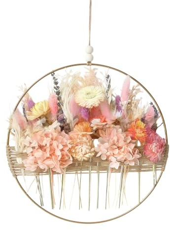 Wankd Trockenblumen Türkranz Trockenblumenkranz Deko Hängend 25 * 25cm | Dekokranz für Haustür,Fenster,Wohnzimmer und Hochzeit,Ganzjährig Dekokranz