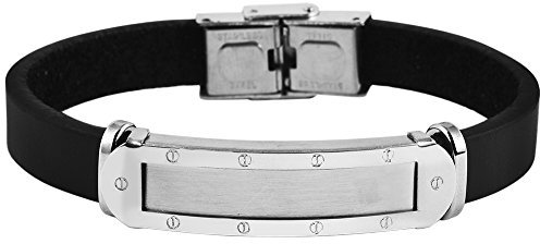 Brillibrum Design ID Armband Edelstahl mit Gravur Partnerarmband Silber Gold Herz Leder Schwarz Partnerarmband Freundschaftsarmbänder Armband für Männer & Frauen Armreifen (Echtleder) (Echtleder)
