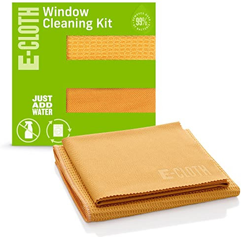 e-cloth Fensterreiniger-Set – Fenster- und Glasreinigungstuch, streifenfreie Fenster mit nur Wasser, Mikrofaser-Handtuch-Reinigungsset für Fenster, Auto-Windschutzscheibe, Spiegel – Mandarine Orange