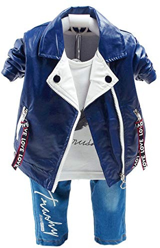 Yao Printemps Automne bébé garçons 3pcs Ensemble de vêtements Chemise en Coton Jean Denim Gilet