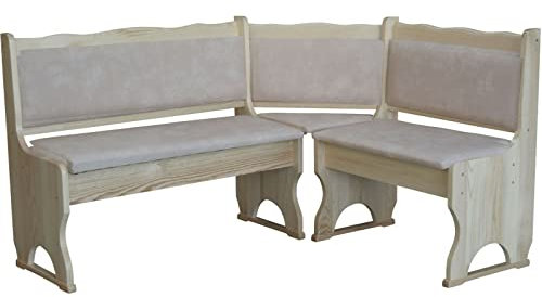 k koma Eckbank Unbehandelt mit Polsterung MASSIVHOLZ NEU - ÖKOLEDER BEIGE II (140 x 180)
