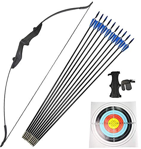 MILAEM Bogenschießen Takedown Recurve Bogen und Pfeil Set 30 lbs Sportbogen 35 lbs 40 lbs Straight Bogen mit Glasfaserpfeilen Langbogen Jagdbogen für Rechts und Linkshänder (Schwarz, 30lbs)