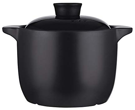 Hogar Braising Pan Cocotte,Coreano Guisada Cerámica Cazuela,Calor-resistente No-palo Cacerola Con Lid Negro 4 Litros