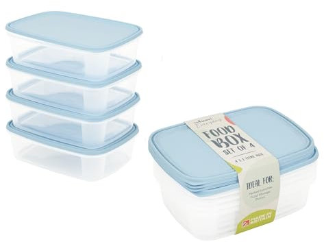 Wham Cuisine Clear Everyday Set of 4 Food Storage Box Containers with Lids - 1 L