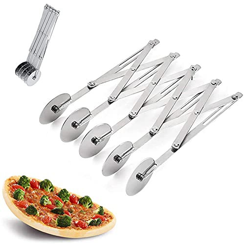 Acero Inoxidable Cortador Masa, 5 Ruedas Cortador de Masa, Cortador de Pizza Ajustable, Divisor de Masa de Acero Inoxidable, Cortapizzas con Asa para Hornear, Pastelería, Pan (Plateado)