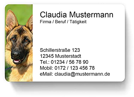 100 Visitenkarten, laminiert, 85 x 55 mm, inkl. Kartenspender - Schäferhund