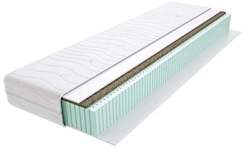 Godre Bruno Latexmatratze mit 7 Zonen Doppelseitig Härtegrad H3 und H4 Mittelhart und Hart Hypoallergen mit Seegras und Steppbezug 18 cm Hoch 90x200 cm