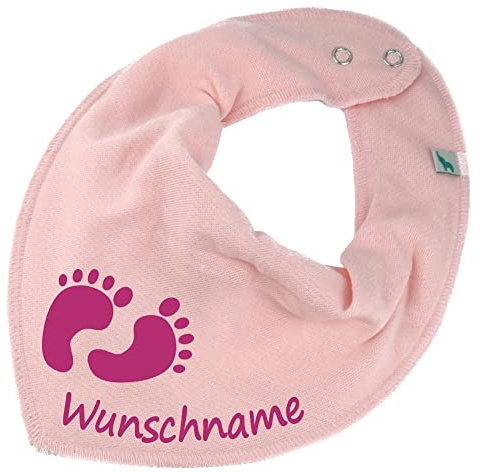 HALSTUCH mit Namen oder Text personalisiert für Baby oder Kind aus Baumwolle in Einheitsgröße Babyfüße rosa