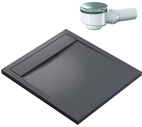 Bernstein Duschtasse New York 90x100 cm Anthrazit matt, Flache Duschwanne in Steinoptik, Rechteckiges Duschbecken aus Verbundwerkstoff, Rutschhemmende Gel-Coat-Oberfläche, Inkl. Dallmer-Ablauf Orio