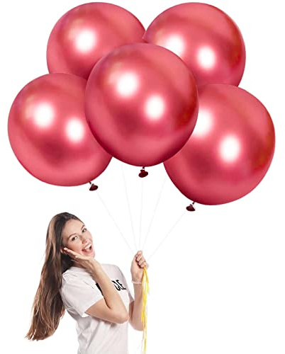 Globos Rojo 18 Pulgadas,5 Globos de Helio Rojo Metálico,Globos de Látex Rojo Balloons para Party Decoration,Cumpleaños,Revelación de Género,Despedida de Soltera,Bautizos Comunion Baby Shower