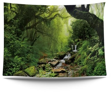Ulticool – Regenwald Natur Öko Pflanzen Wasserfall - Wandteppich Poster - 200x150 cm - Gartenposter - Wandteppich groß – Dekoration Zubehörteil für Garten und Wohnzimmer