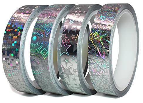 Finest Folia 4 Rollen x 10 Meter Glitzer Hologramm Zierstreifen Set Basteln DIY Tapeart Washi tape Klebeband für Auto Motorrad Boot Modellbau Deko Streifen selbstklebend (5 mm)