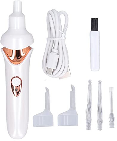 Jiawu Electric Ear Suction Device, Portable Automatic Electric Vacuum Ear Pick Ear Cleaner Earwax Remover with LED Light for Earwax Removal, Soft Prevent Ear-Pick Clean Tools Set (White)