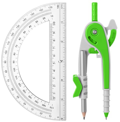 Eboot Student Geometry Math Set, Drawing Compass and 6 in, Green