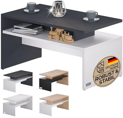 Casaria® Couchtisch Holz Weiß Grau mit Stauraum 95x55x50cm Kratzfest 50kg Belastbar Wohnzimmertisch Modern Beistelltisch Konsolentisch für Couch Sofa