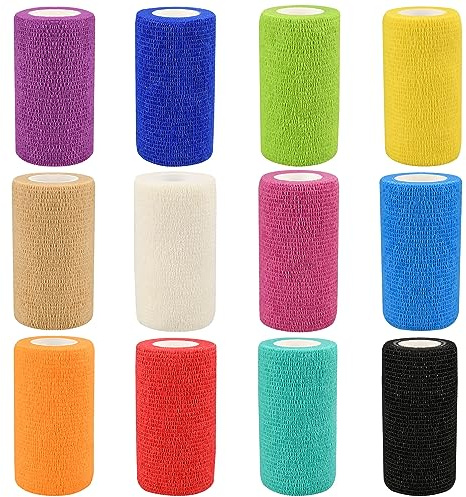 12pcs Self Adhesive Bandage Wraps, 4in 5 Yards, Multicolor
