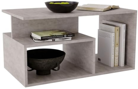 CraftPAK Wohnzimmer Tisch für Couch aus hochwertigem Holz, Stabiler & moderner Couchtisch mit zusätzlicher Ablagefläche | Farbe Beton Grau