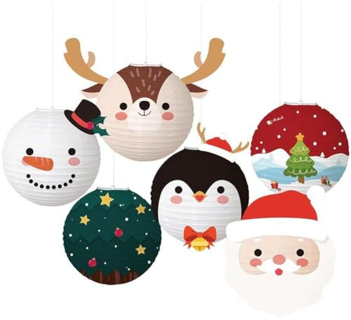 Fopytu 6 Pezzi di Carta per Natalizi Le Lanterne di Carta Decorazioni Rotonde Lanterne Lanterna di Natale per Casa per Feste di Natale Decorazioni per Casa