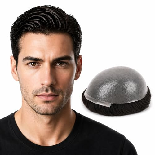 Herren Perücke Transparent PU Männer Toupet Männer Haarteile Einheit Hair Replacement System-Menschenhaar 100% (8 * 10, #1B)