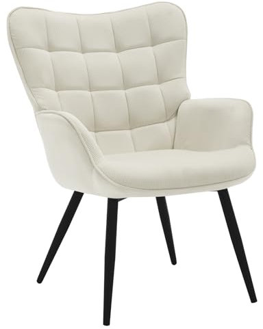 WOLTU Butaca de Salón, Sillón Relax Moderno, Silla Individual para Dormitorio y Tocador, Patas Metálicas, Silla Cómoda con Orejas para Lectura u Ocio, 63x68x87 cm, Cremeweiß, SKS31cm