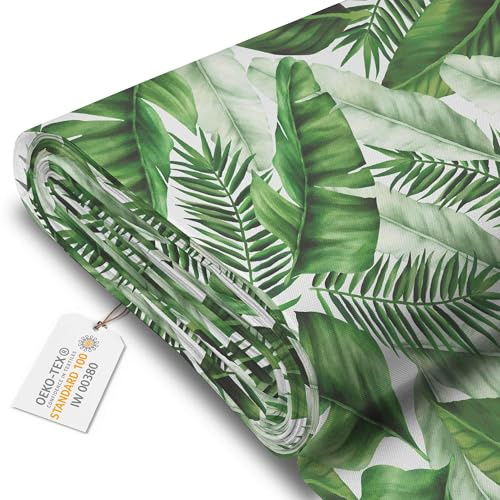 DreamRoots Markisenstoff Meterware, Big Leaves, Laufmeter | Oxford Segeltuch, wasserdicht, Polsterstoff Meterware, 220 g/m² 600D, 160 cm breit, für außen & Deko