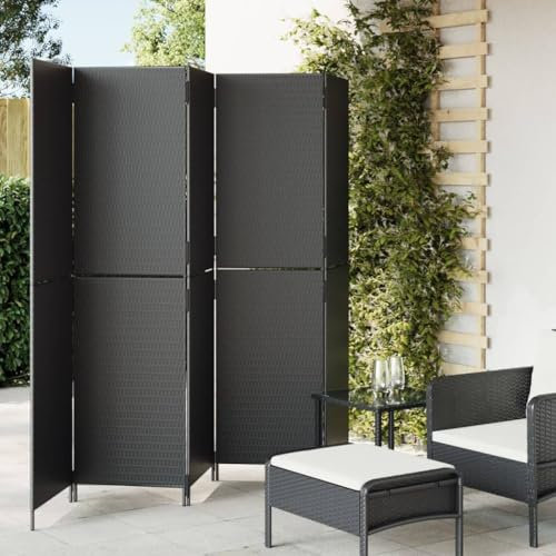Homgoday Lot de 5 paravents pliables - Séparateur de pièce de jardin - Brise-vue pour l'intérieur et l'extérieur - En polyrotin - Noir - 245 x 180 cm