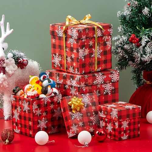 JOYIN 4 Weihnachts-Geschenkboxen zum Verschachteln, stapelbare Weihnachts-Geschenkboxen mit Deckel zum Verpacken von Geschenken Party-Dekoration dekorative Weihnachts-Stapelboxen in 4 Größen