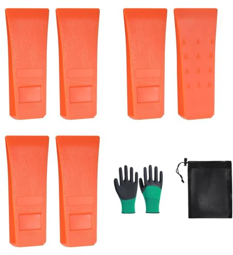 NUWIQ 6 Stück Fällkeil Set - 6 Zoll Rutschfeste Kunststoffkeile mit Handschuhen und Netztasche - Rutschfeste Widerhaken und Struktur für Kontrollierten Fällen Von Bäumen
