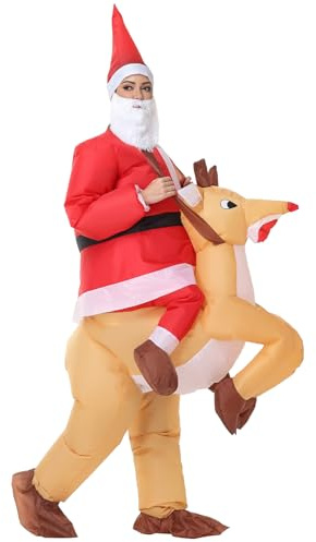 Arokibui Costume gonfiabile di renna, costume gonfiabile di Babbo Natale, travestimento di alce e cervo per cosplay, festa di Halloween, Natale, sfilata di carnevale