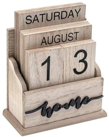 Kochenty Ewiger Kalender Aus im Vintage-Stil, Holzblockkalender für Zuhause, BüRo, Schreibtisch, ZubehöR, Woche, Datumsanzeige