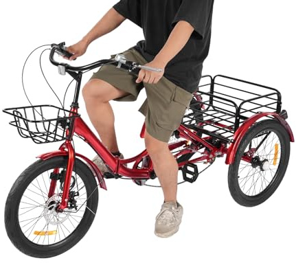 KAPIPALA 7-Gang Dreirad Erwachsene 20 Zoll faltbares Fahrrad Dreirad für Erwachsene, Senioren, Frauen Männer Lastenfahrrad 3 Rad Fahrrad mit Einkaufskorb und Schloss Tragfähigkeit 130kg