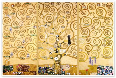 L'albero della vita Poster di Gustav Klimt 90 x 60 cm Giallo Quadri Decorazione per pareti
