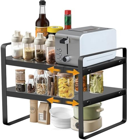 Porta piatti allungabile, Triplo Ripiano Salvaspazio Cucina, Scaffale Portaoggetti da Cucina, Scaffale da Cucina Espandibile, 35-55 cm, per Stoviglie e Forniture, PiùSpazio di Appoggio, Bagno