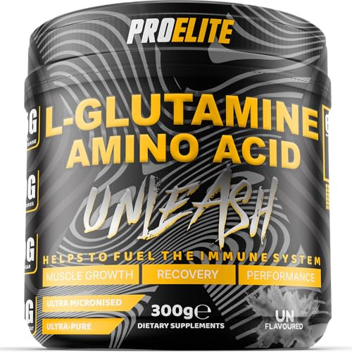 L Glutamine Powder 300g - Pure Micronised L-Glutamine Amino Acid, Muscle Strength & Recovery, Boosts Immune System, Gut Health, Unflavoured Powder 60 Servings by PROELITE