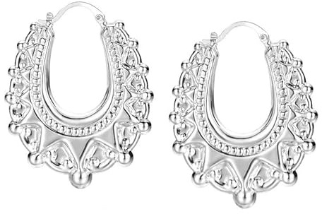 Silver Creole Gypsy Hoop Earrings Extra Large Oval Victorian Fashion For Her