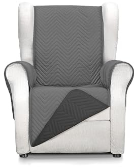 S & T Funda Sofá 1 Plaza/Sillon Relax Antracita/Negro - Cubre Sofa Acolchado Reversible Mont - Protector Sofá Antiacaros - 100% Poliester Fabricado en España