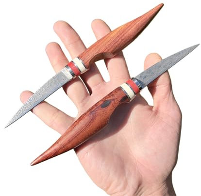 Obespina Petit Couteau Lame Fixe Acier Damas Manche Bois Collection Japonais Cadeau Homme Suminagashi VG10 Table Fruit Suminagashi VG10 Découpe Camping Randonnée Extérieur Artisanat Forgé EDC Canif