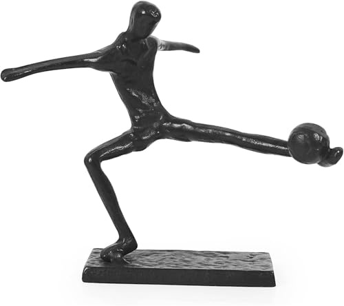 Aoneky Gjutjärn Figur av Fotbollsspelare - 12,5 cm Hög, Sports Staty av en Man som Spelar Fotboll, Modern Abstrakt Dekorativ Skulptur för Heminredning Hemmet Vardagsrum Sovrum Kontor, Svart