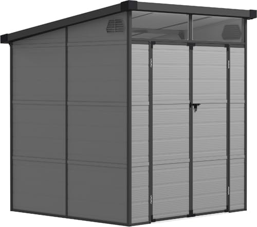DecHome - Casetta da Giardino 2 ante Ripostiglio da esterno in Plastica/Alluminio/Acciaio con Prese d'Aria Dimensioni 190x191x215 cm colore Grigio Chiaro