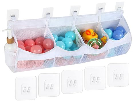 jopiuieo Contenitore per giocattoli per vasca da bagno, organizer per giocattoli da bagno per bambini, mensola salvaspazio per doccia con 4 scomparti per amici, famiglia, casa, hotel, parco, piscina