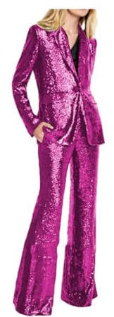 Damen Pailletten-Anzug-Set, 2-teilig, mit einem Knopf, Smoking, Blazer, Hose, Abschlussball, Party, Outfit, Ball