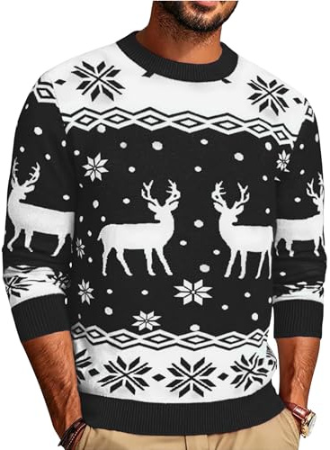Demegimi Jersey Navideño Cuello Redondo para Hombre Suéter Navideño Hombre Punto Cuello Jersey Hombre Navidad