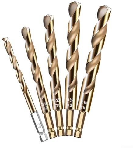 Gdfnmogo Lot de 5 forets à revêtement HSS avec tige hexagonale 1/4 pour acier inoxydable, métal, bois - Embouts robustes de 6, 8, 10, 12, 13 mm, compatibles avec perceuses et tournevis sans fil