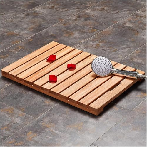Tapis de bain en bois naturel écologique, caillebotis de douche antidérapant, tapis intérieur/extérieur en bois massif 76 x 87 cm - Design durable et élégant pour salle de bain, spa et extér