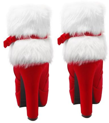 PACKOVE Stivaletti Invernali da Donna Natalizi Tacchi Spesso Plateau e Cerniera Laterale Stivali Corti in Velluto Rossi per Uso Quotidiano e Feste di Natale Comfort e Supporto per