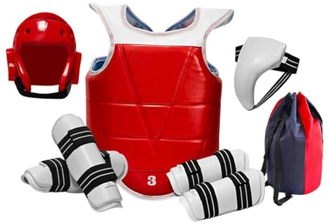 Oshhni Set Completo di Attrezzatura da Combattimento per Taekwondo con Borsa per Il Trasporto, Materiale Eva PU, Protezione Versatile del Torace, XL