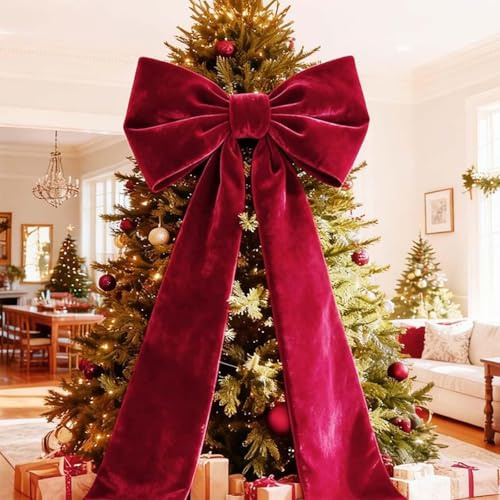 Velluto Per Albero Di Natale,Fiocco Puntale Albero Di,50,8 X 38,1 Cm, Extra Large, In Velluto Rosso, Con Sentiero Lungo 3 M,Per Decorare La Parte Superiore Dell'albero Di Natale (1, Rosso)