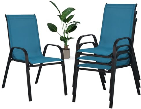 JMGJOY Gartenstühle 4 Stück Stapelstühle Textilene- Stapelbar Pulverbeschichtetes Metall Wetterfest bis 135kg für Balkon Garten Terrasse Veranda (4, Blau)