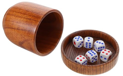1 Set Wooden Dice Shaker, Cup with 5 Dices, Tabletop Board Games Party Entertainment Accessories for Bar